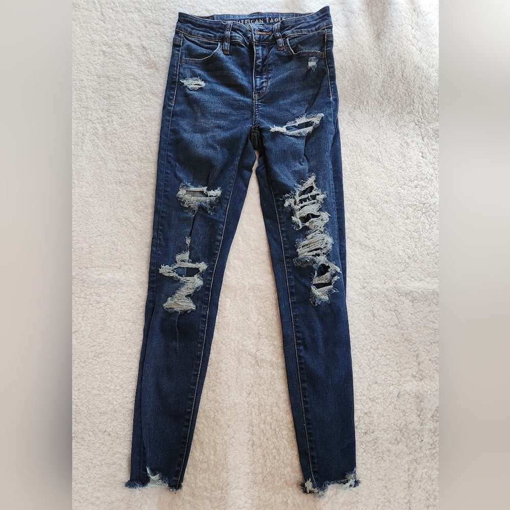 American Eagle Outfitters Blue Skinny Distressed Denim